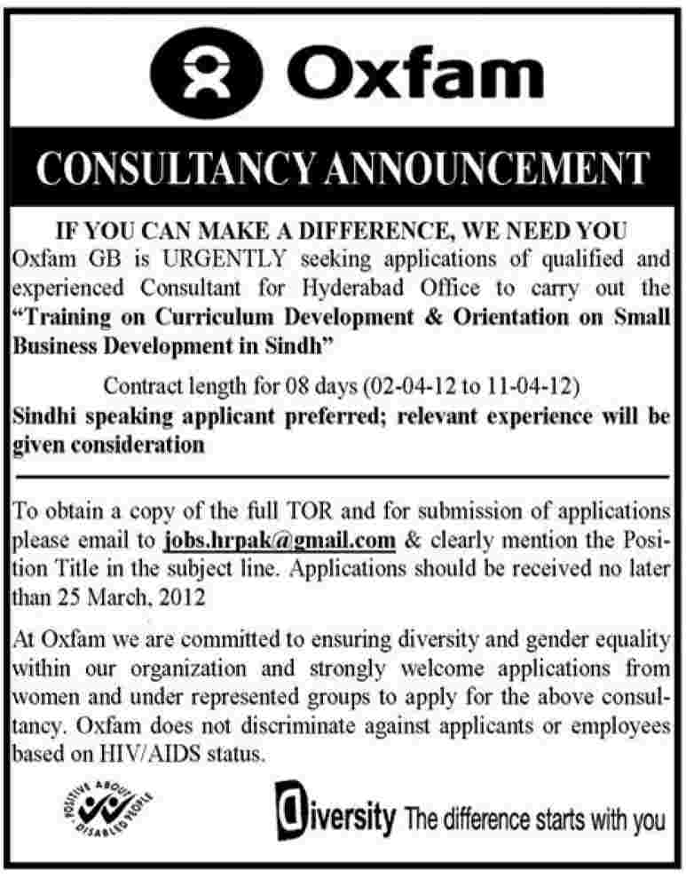 Oxfam (NGO) Consultancy Jobs