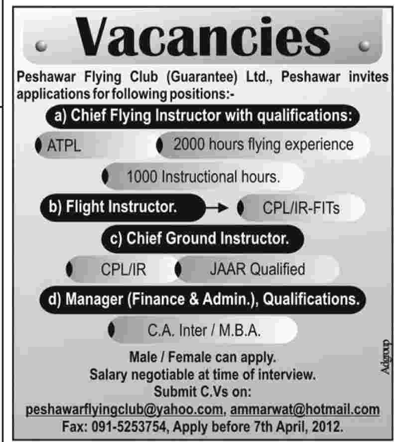 Peshawar Flying Club Jobs