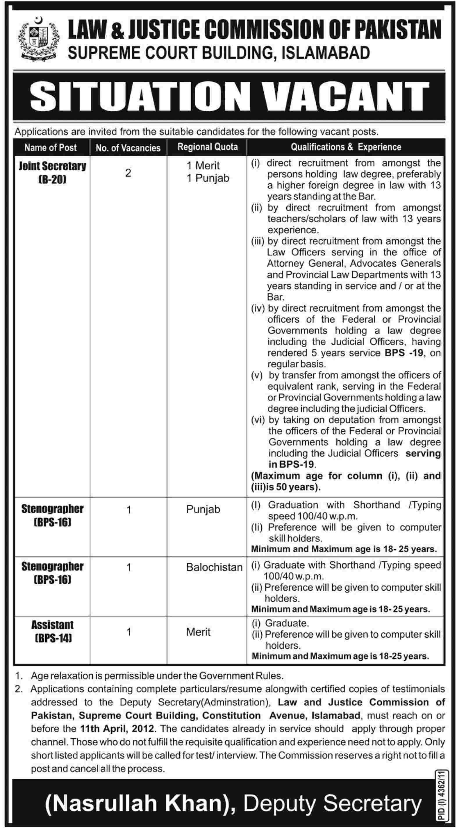 Law & Justice Commission of Pakistan (Govt) Jobs