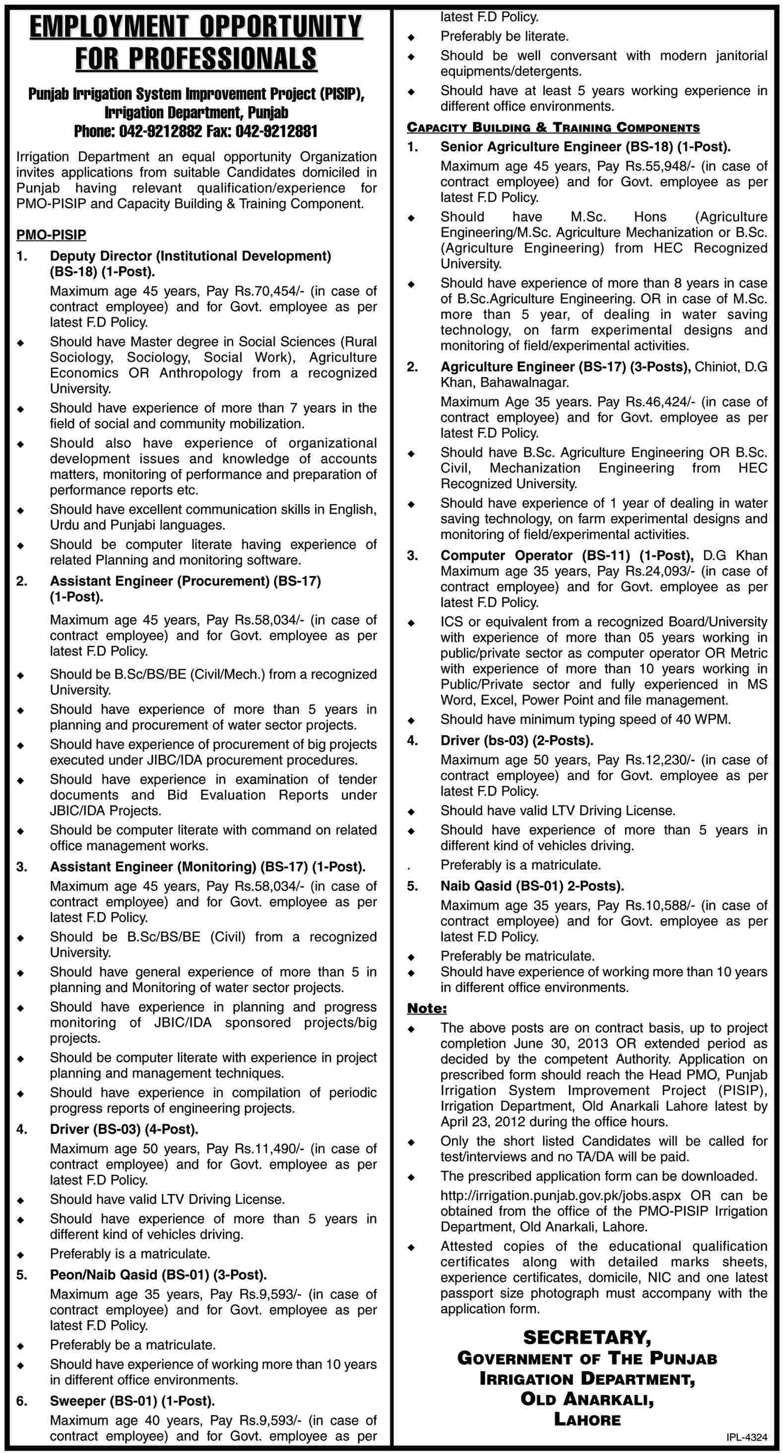 Irrigation Department, Punjab (Govt.) Jobs