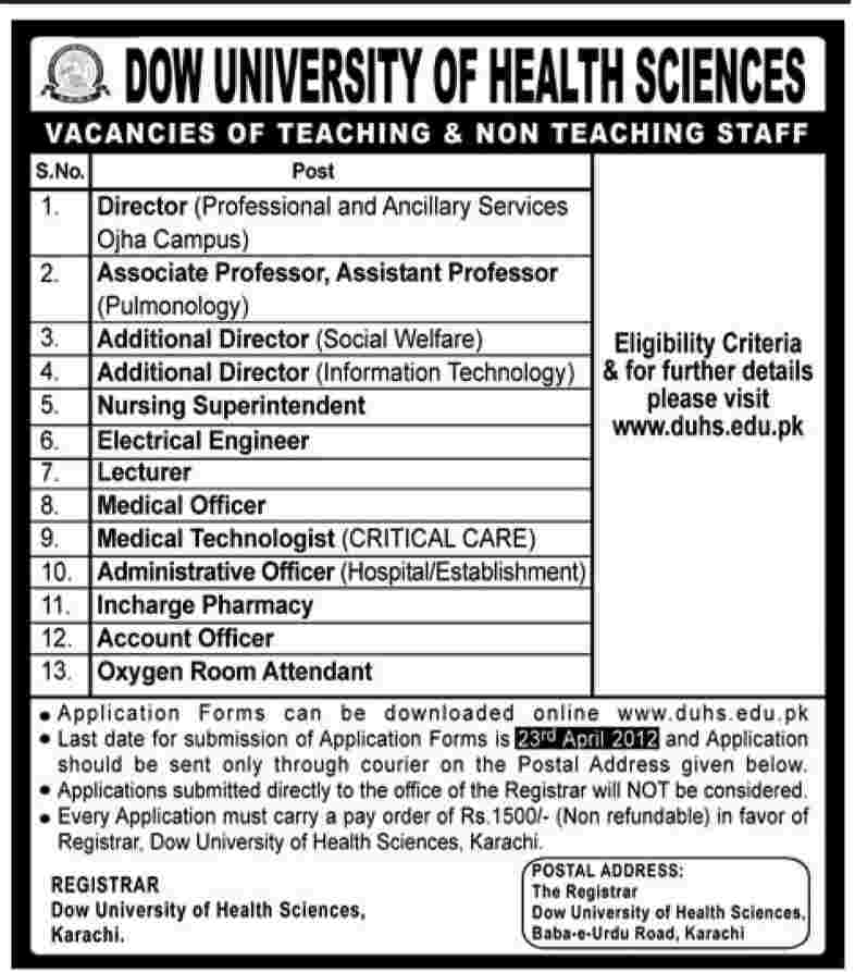 DOW University of Health Sciences Jobs