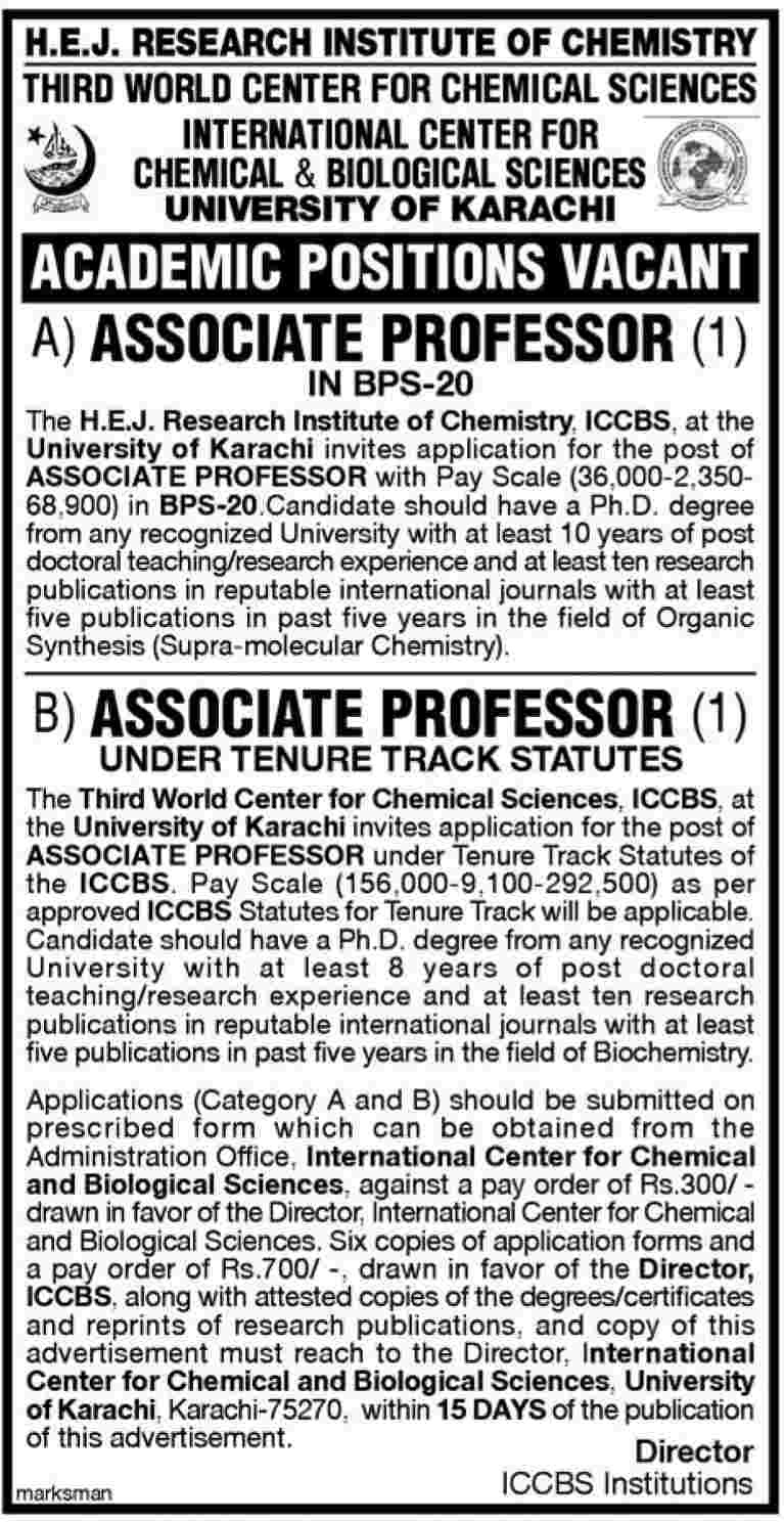 H.E.J. Research Institute of Chemistry (Govt.) Jobs