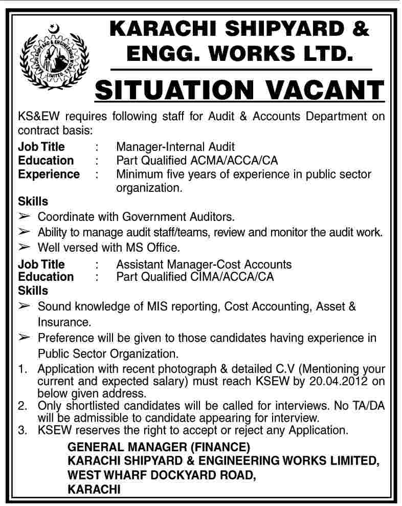 Karachi Shipyard and Engineering Works Limited Jobs