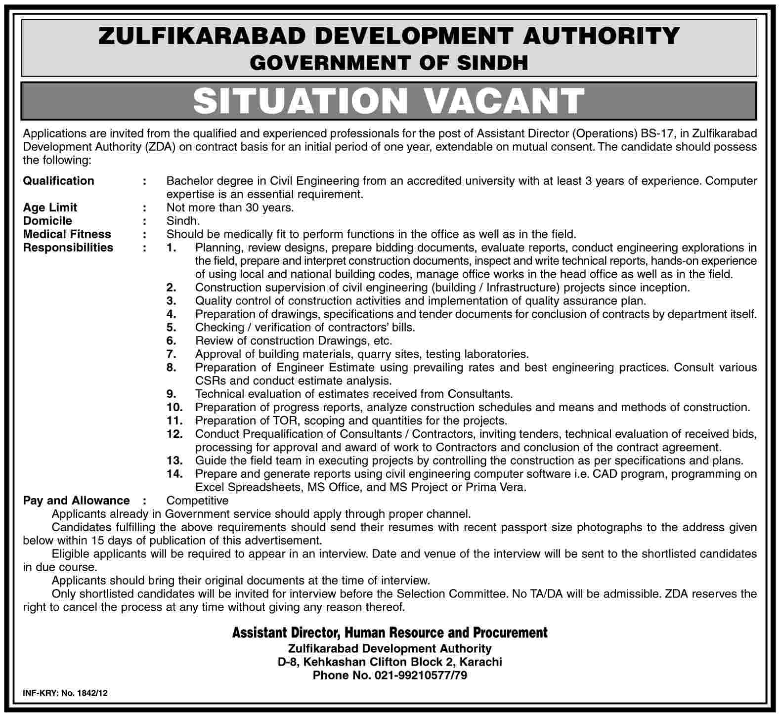 Zulfikarabad Development Authority (Govt.) Jobs