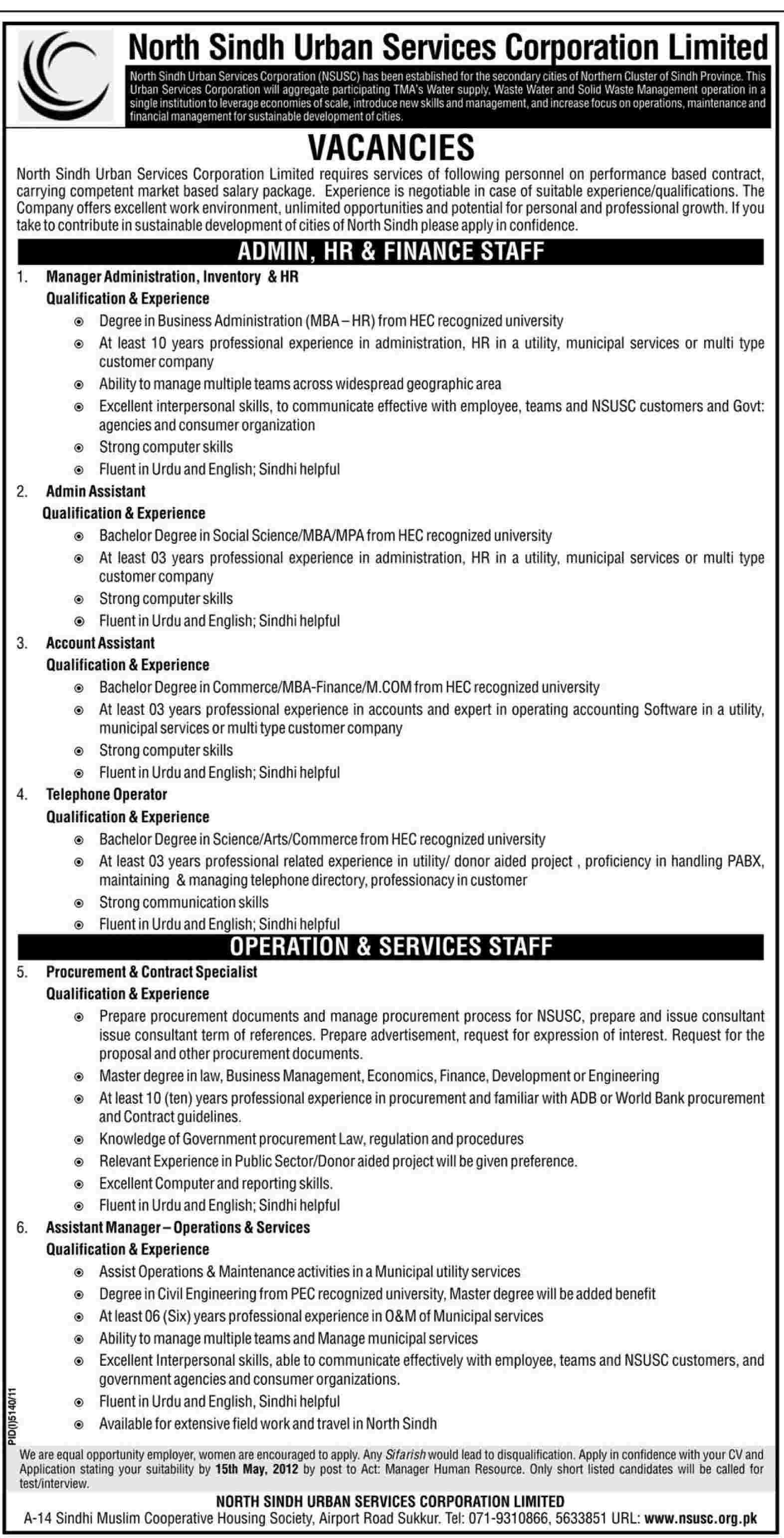 Jobs at NSUS Northern Sindh Urban Services Corporation Ltd. (Govt. Job)