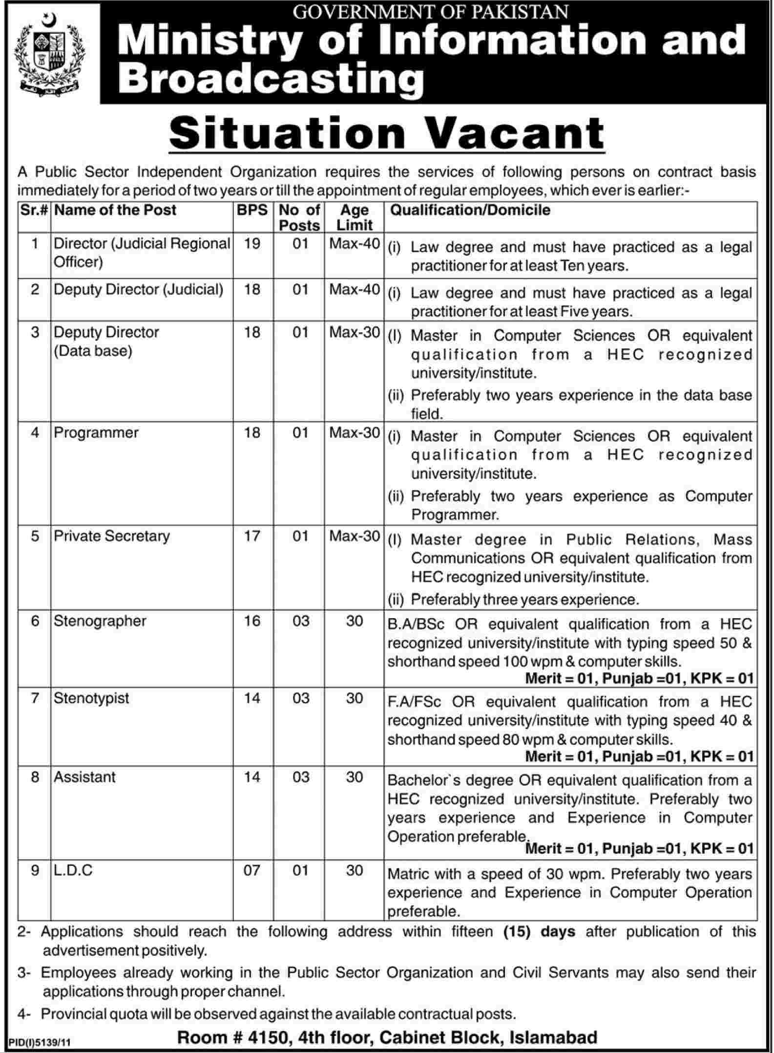 Jobs at Ministry of Information and Broadcasting (Govt. job)