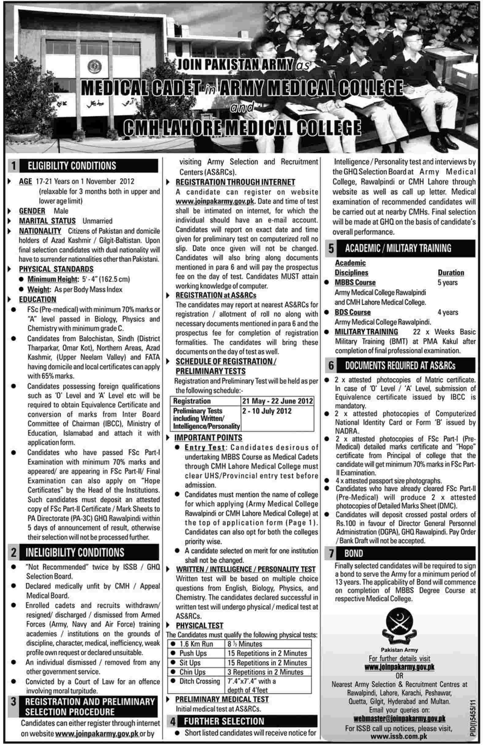 Join Pakistan Army as MEDICAL CADET