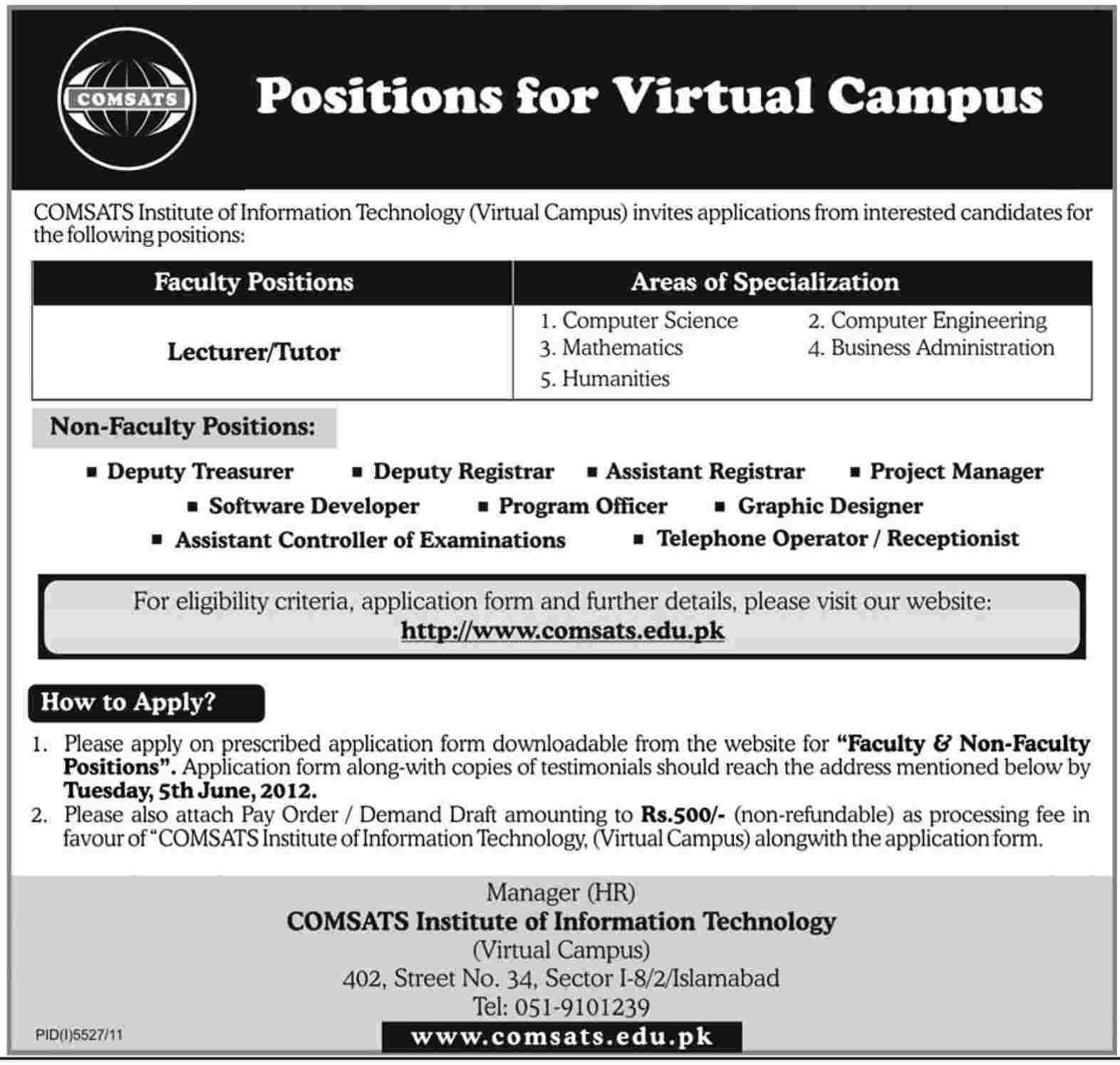 Teaching and Non-Teaching Staff Required at COMSATS University (Virtual Campus)
