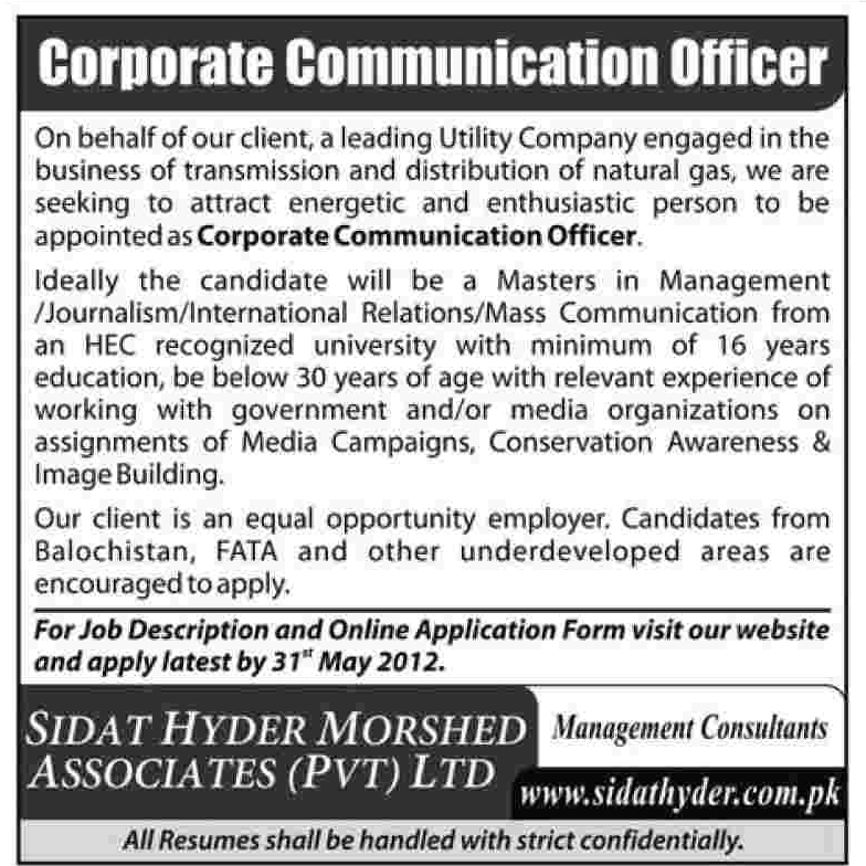 Corporate Communication Officer Required by Private Limited Company