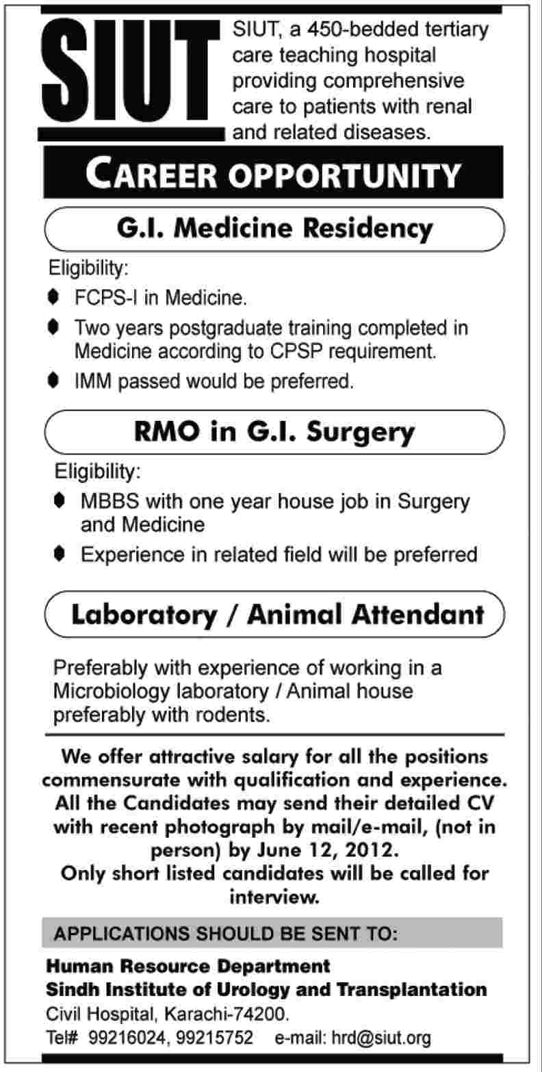 Medical Professionals Required at S.I.U.T