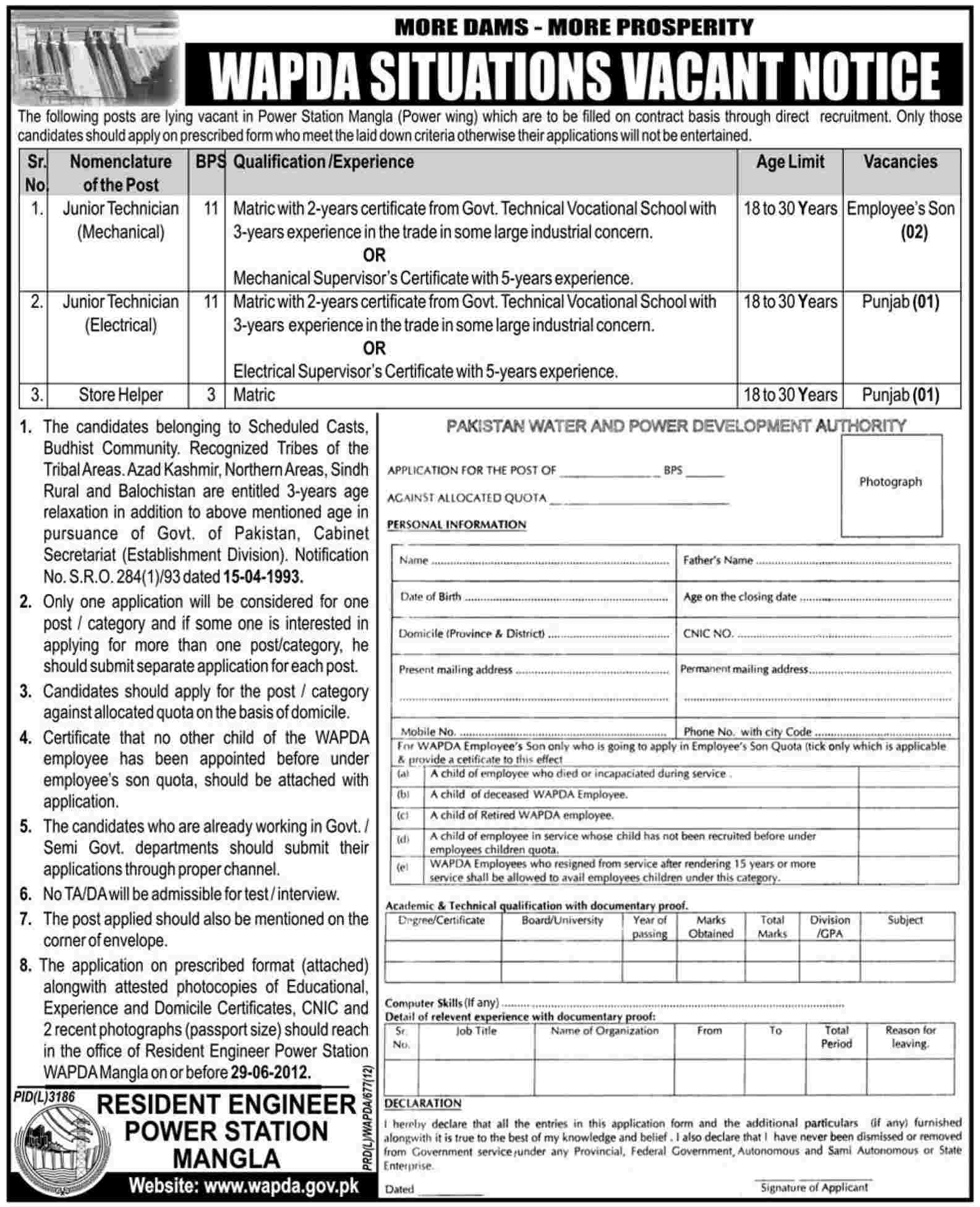 Technical Staff Required under WAPDA at Power Station