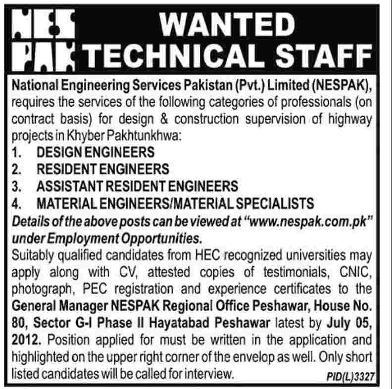 NESPAK Requires Services of the Engineers (Govt. job)