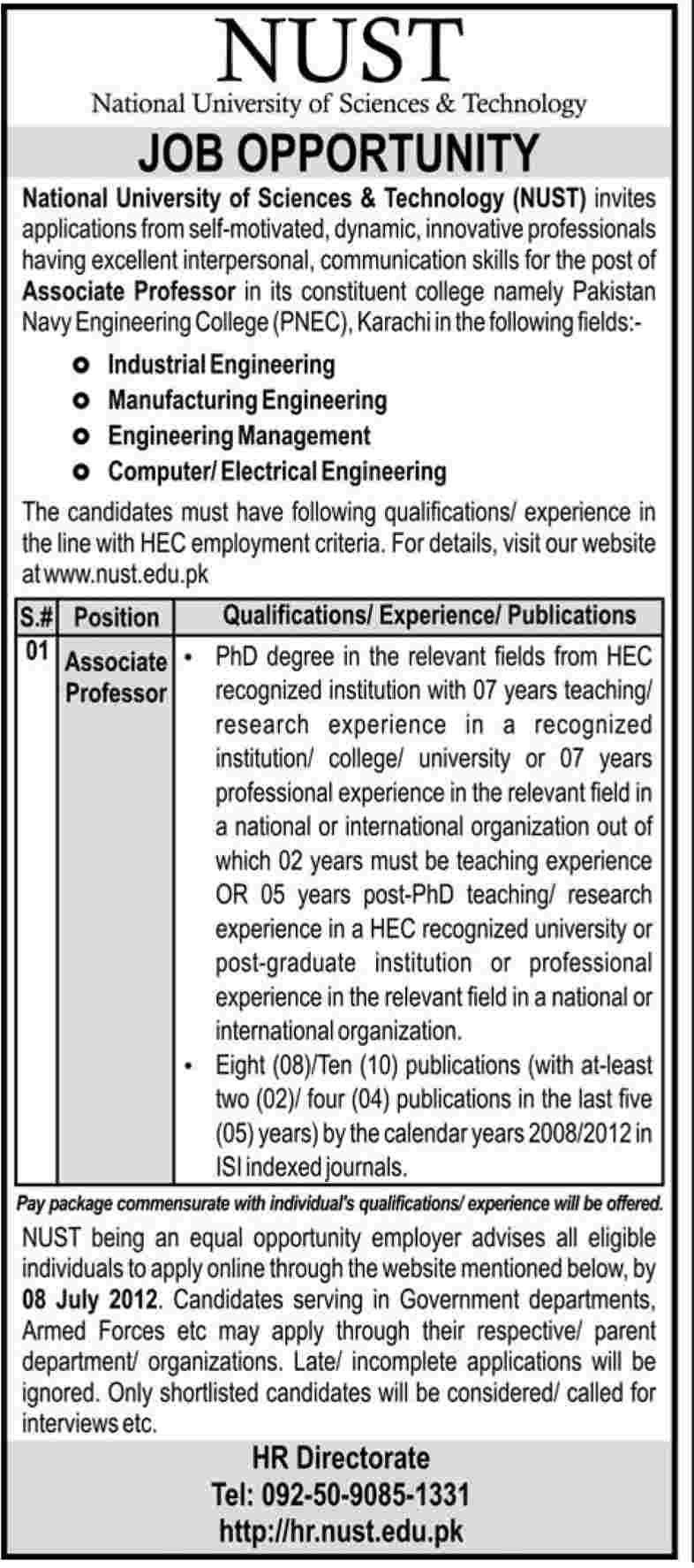 PNEC (Pakistan Navy Engineering College) Requires Teaching Faculty (NUST)