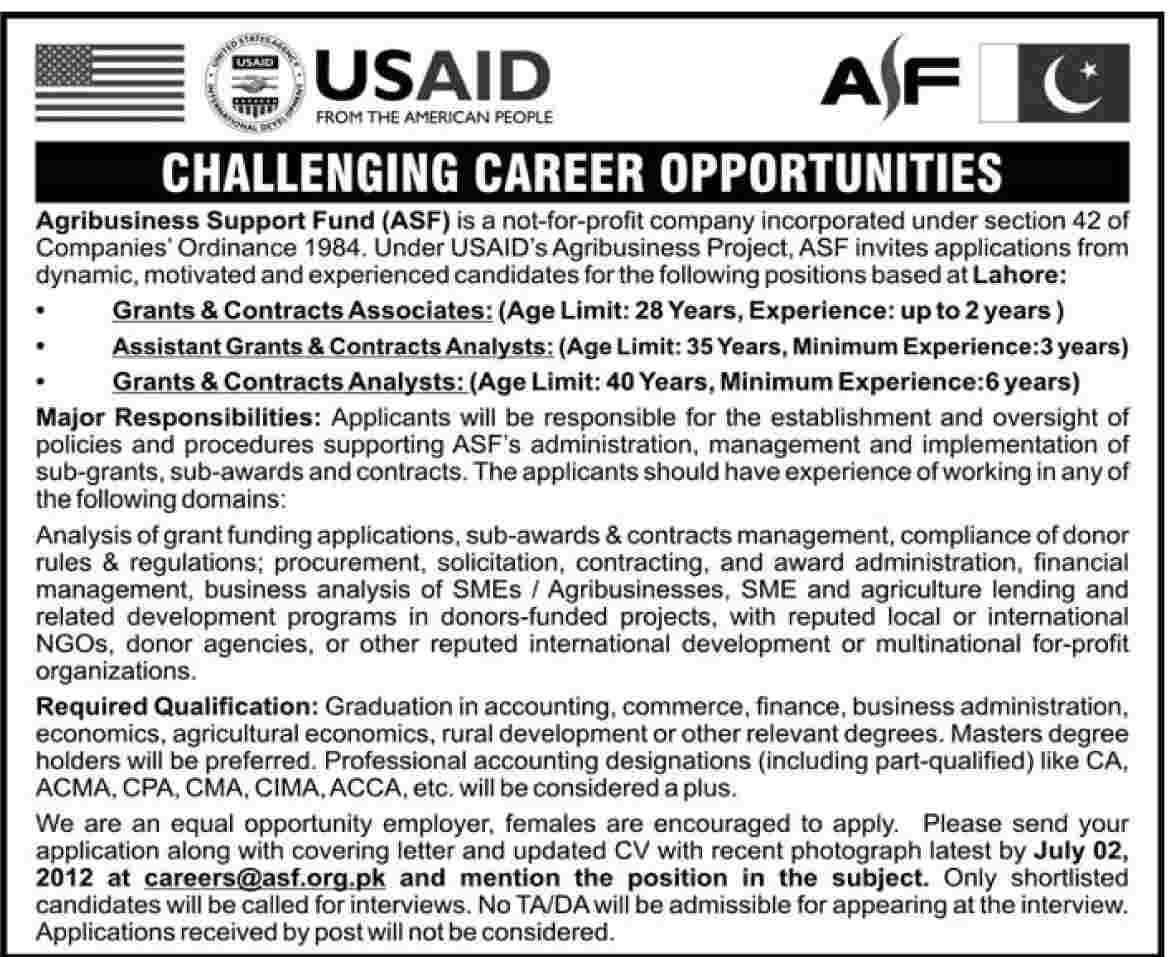 Agribusiness Support Fund (ASF) Requires Analysts (USAID. job)