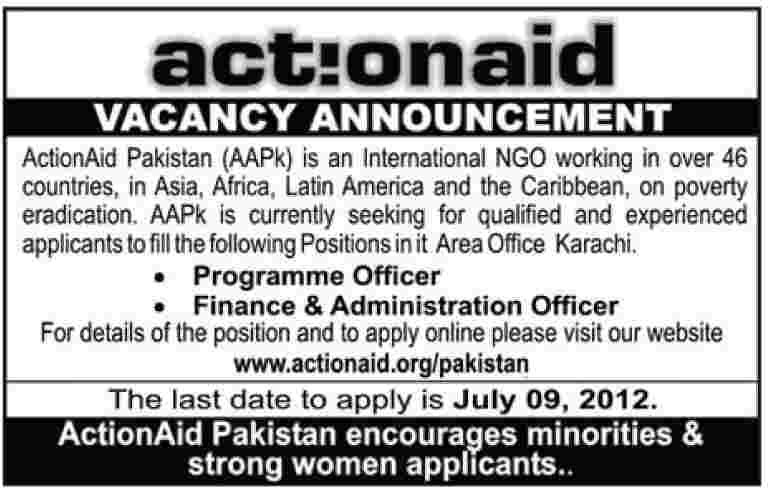 ActionAid Pakistan (NGO) Requires Programme Officer and Finance Officer