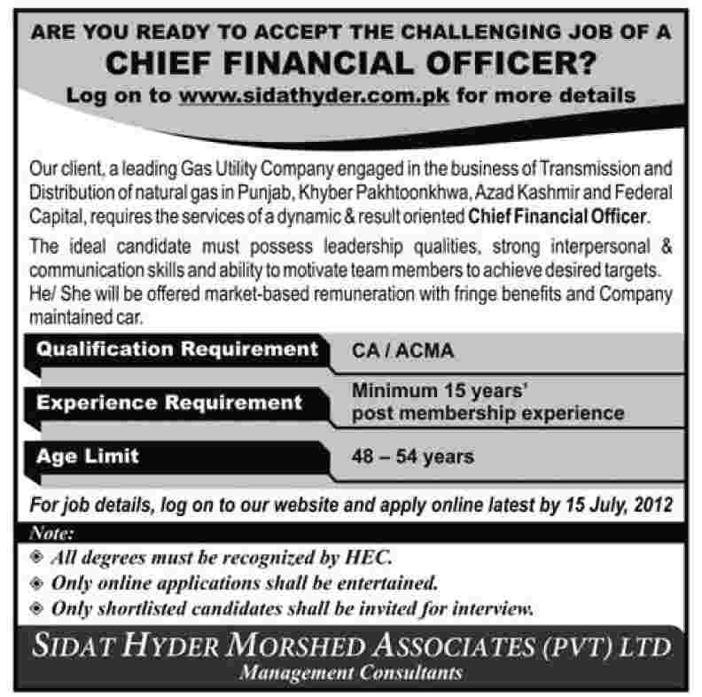 Chief Financial Officer (CFO) Job Under Oil and Gas Sector