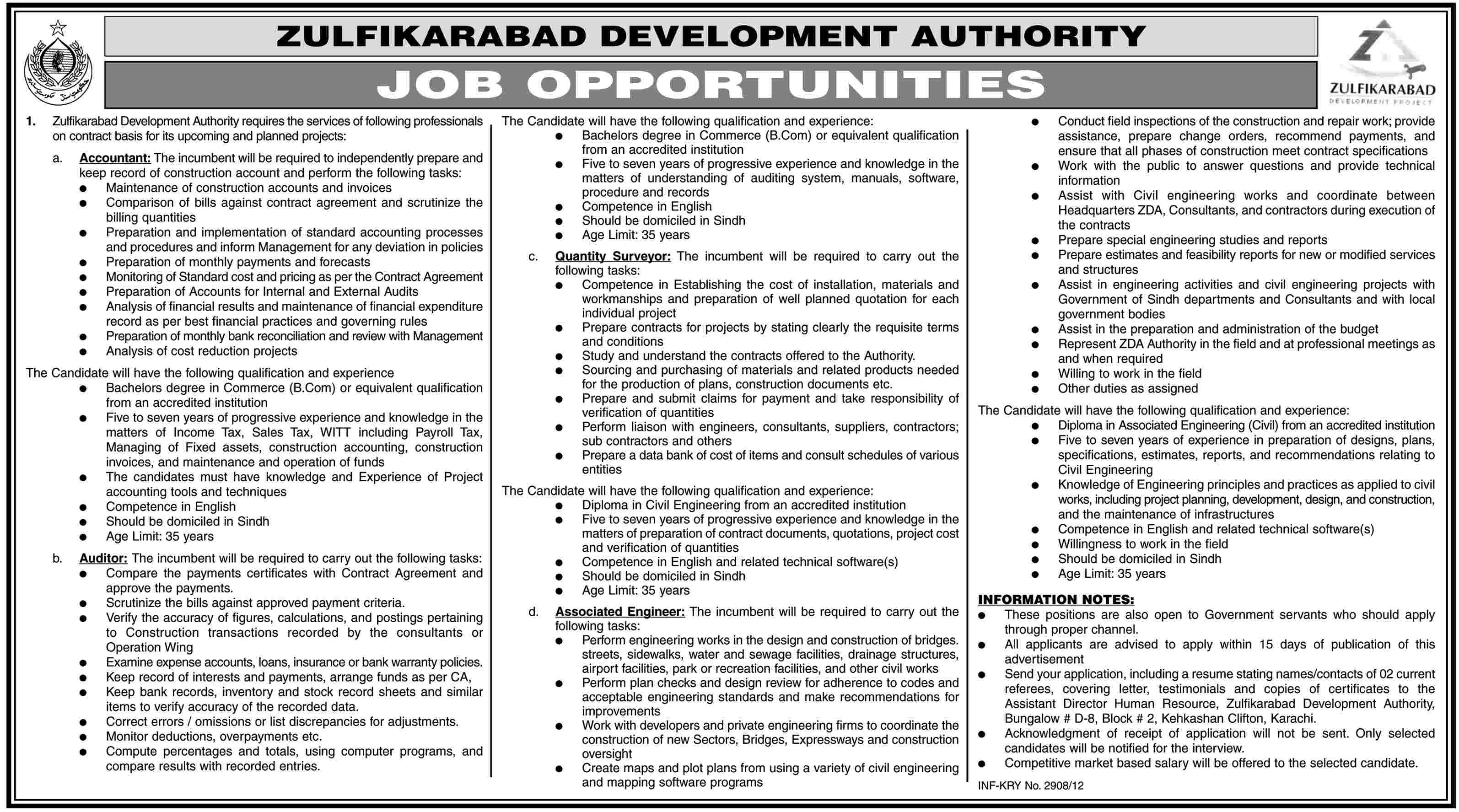 Zulfikarabad Development Authority (ZDA) Requires Accounts and Engineering Staff (Govt. job)