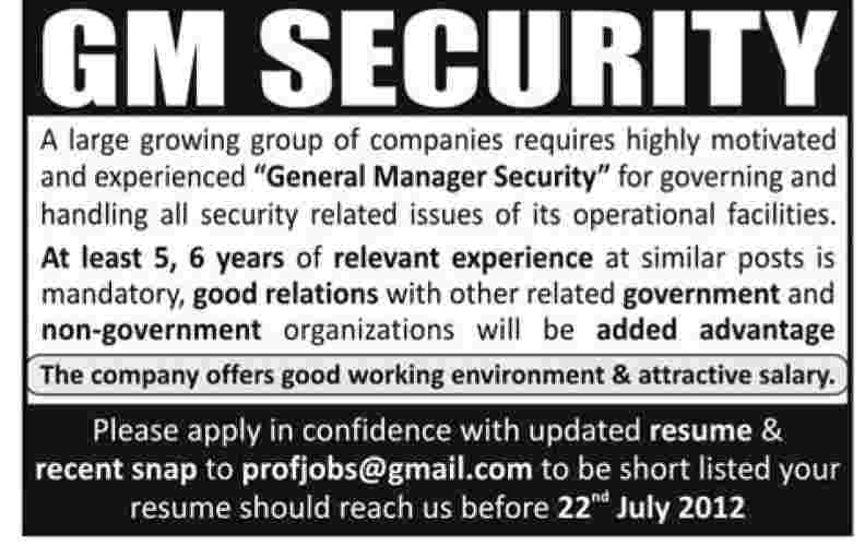 General Manager Security Required by a Large Group of Companies