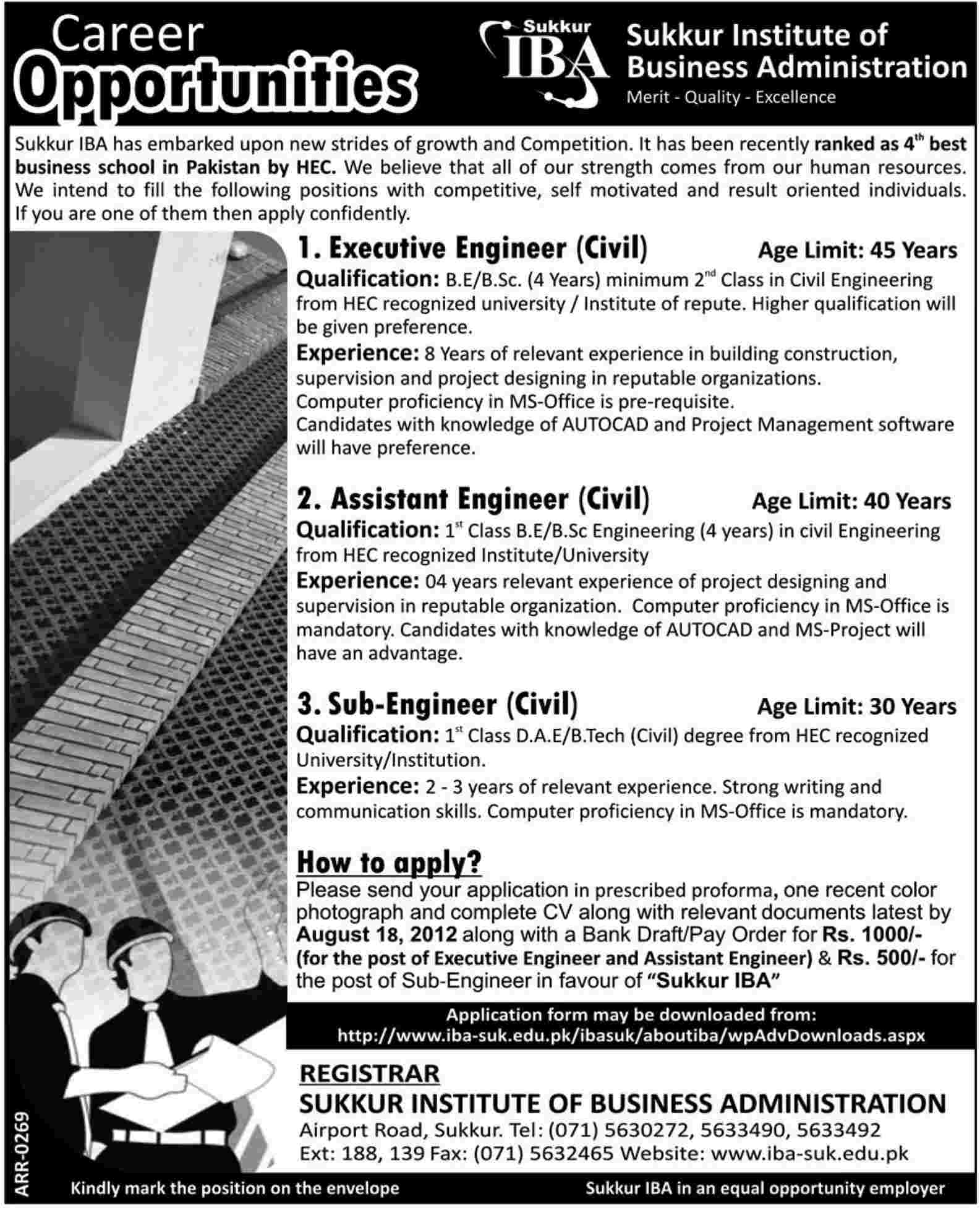 IBA Institute of Business Administration Sukkur Requires Civil Engineering Staff