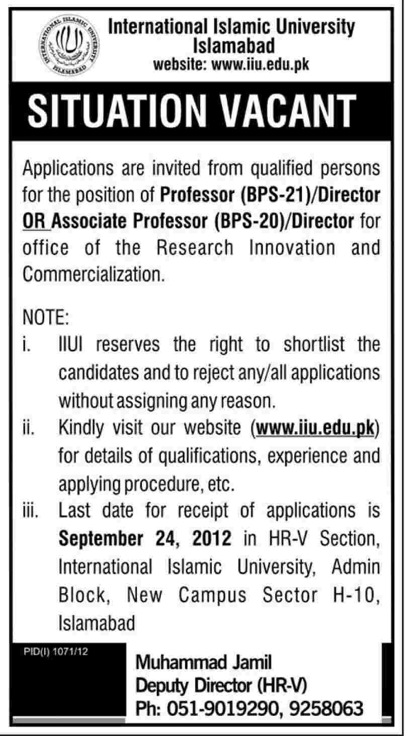 IIUI International Islamic University Islamabad Requires Teaching Faculty (Government Job)