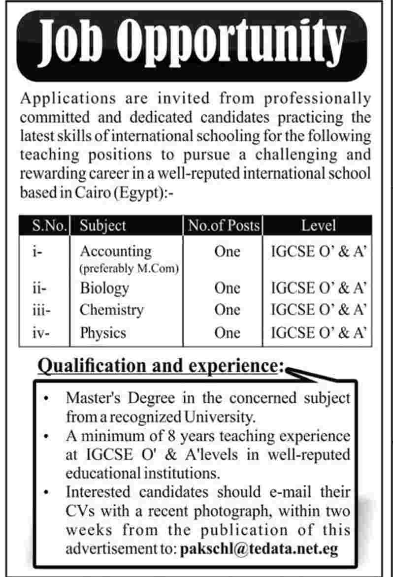 Teaching Staff Required for an International School