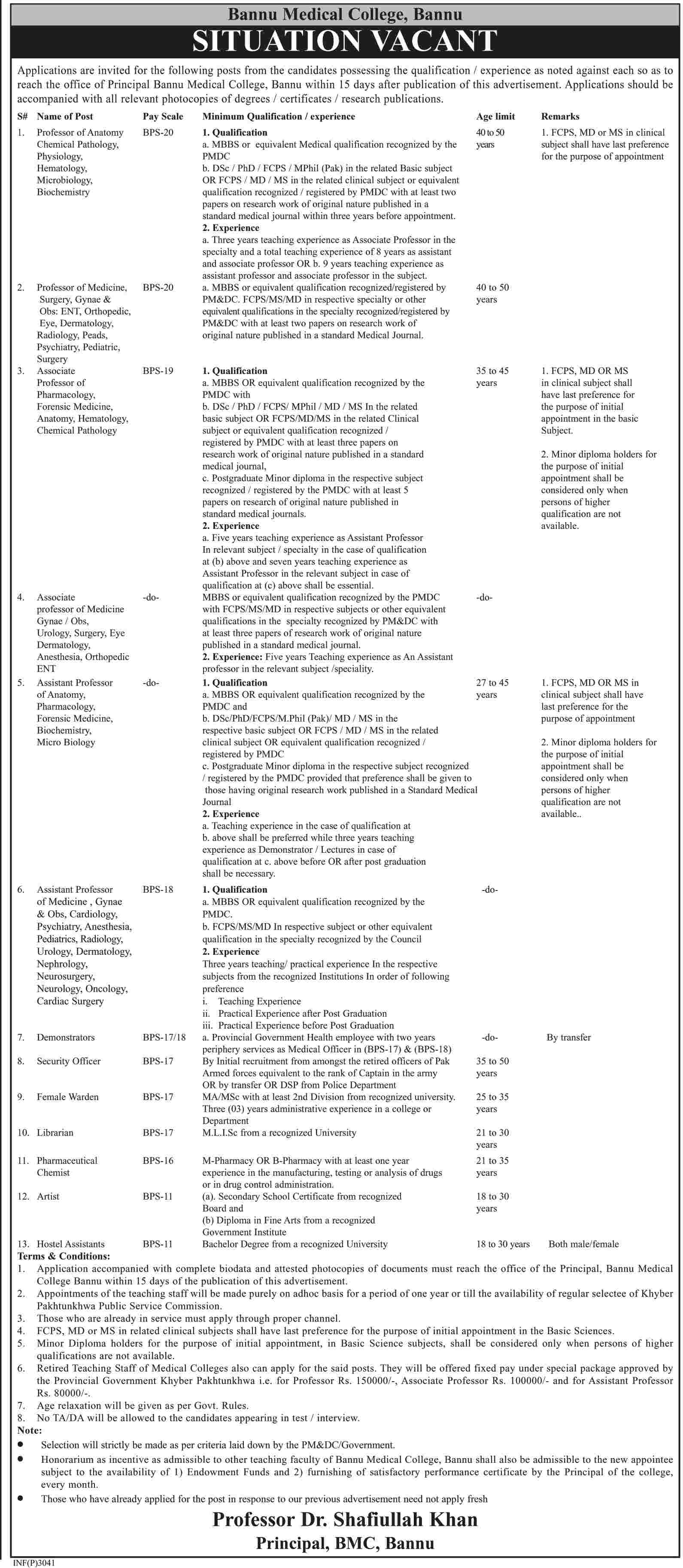 Bannu Medical College Requires Teaching and Non-Teaching Staff (Government Job)