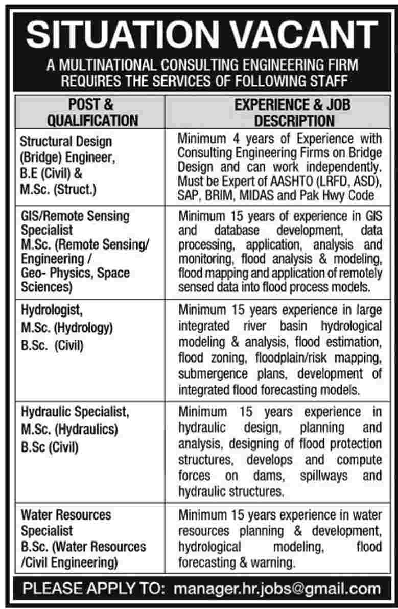 Situation Vacant in Multinational Consulting Engineering Firm