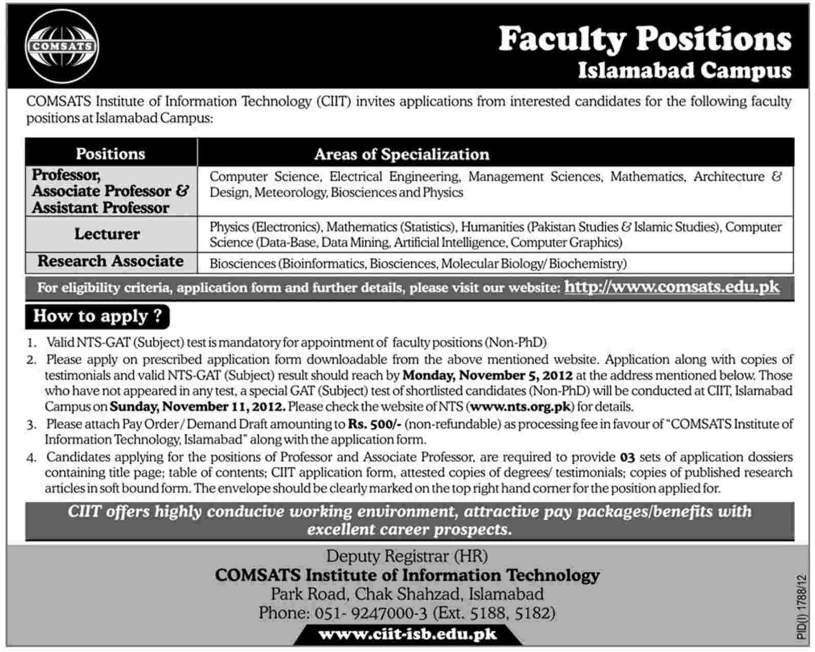 Jobs in COMSATS Institute of Information Technology