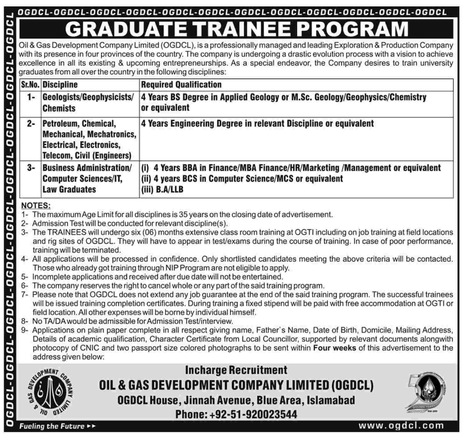 OGDCL Training Jobs 2012