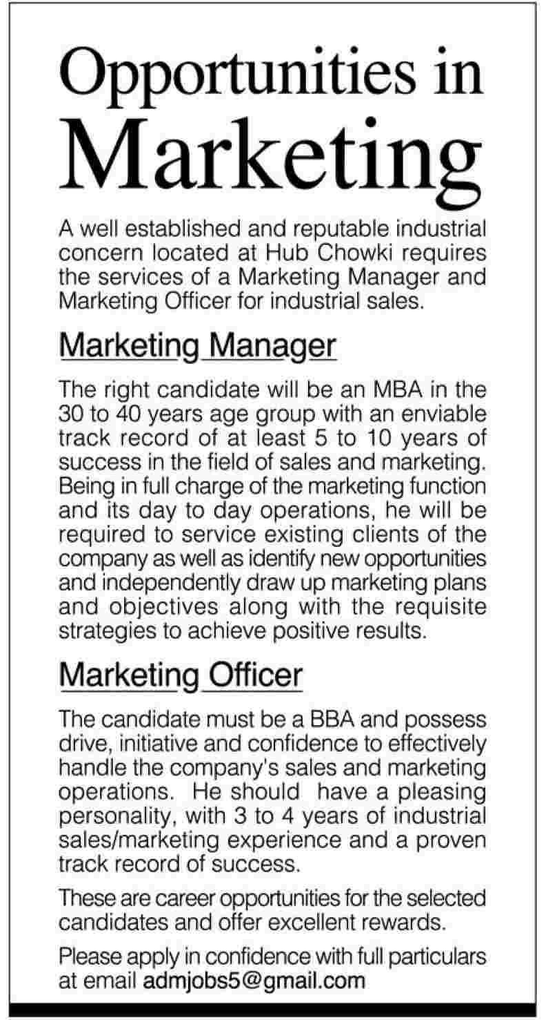 Marketing Jobs in an Industrial Organization