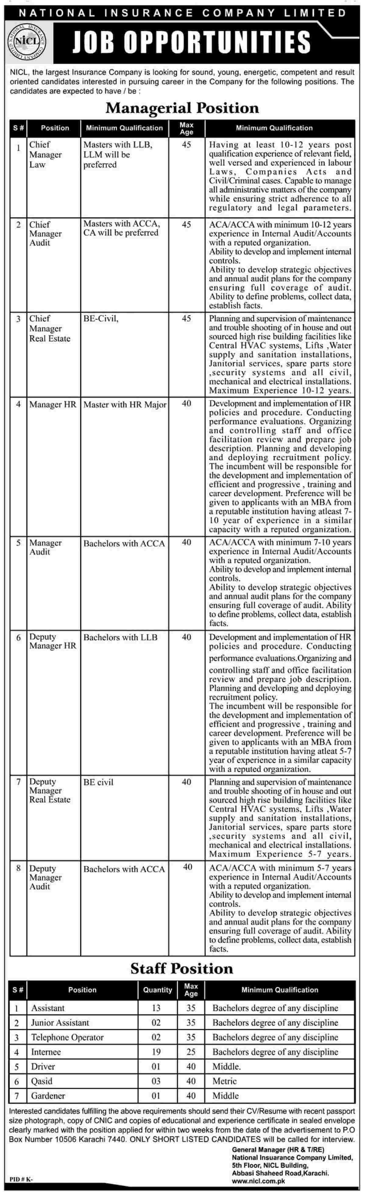 National Insurance Company Limited Jobs 2012 for Managers & Staff