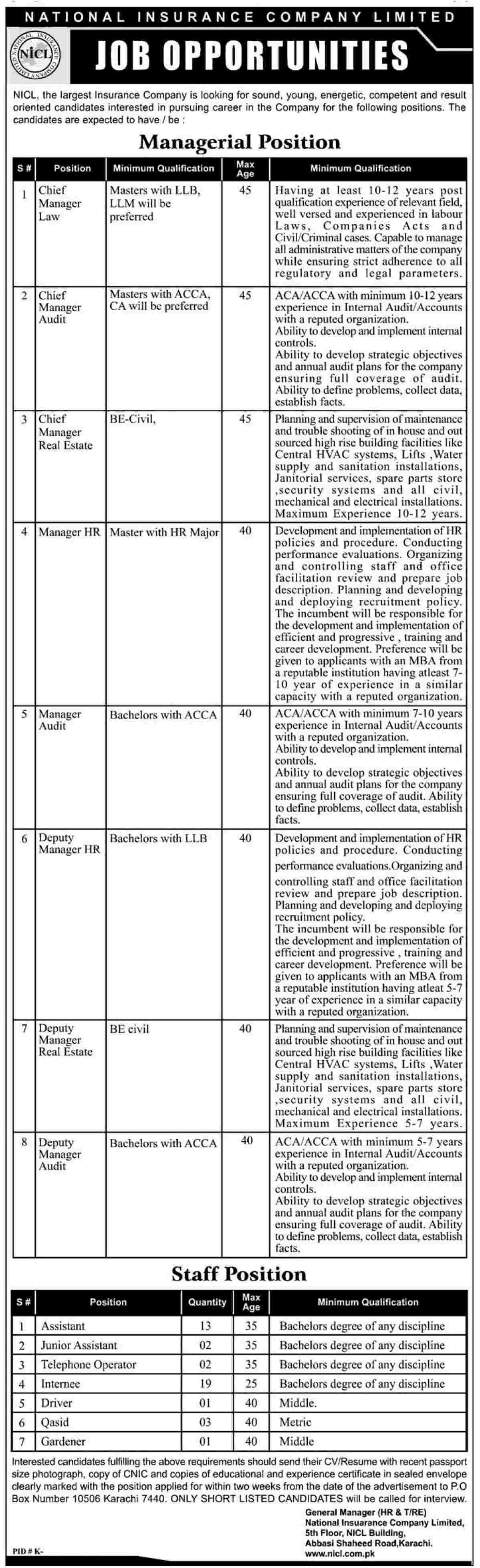 National Insurance Company Limited Jobs 2012 for Managers & Staff