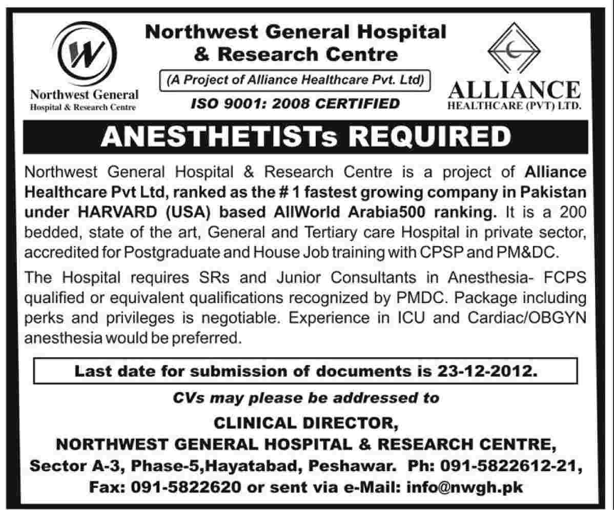 Northwest General Hospital (NWGH) & Research Center Requires Anesthetists