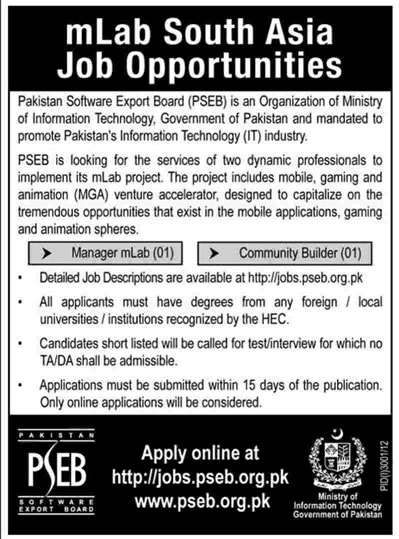 Manager mLab & Community Builder Jobs in PSEB 2013