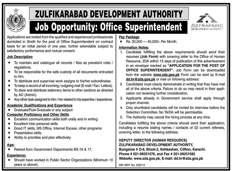 ZDA Job 2013 for Office Superintendent