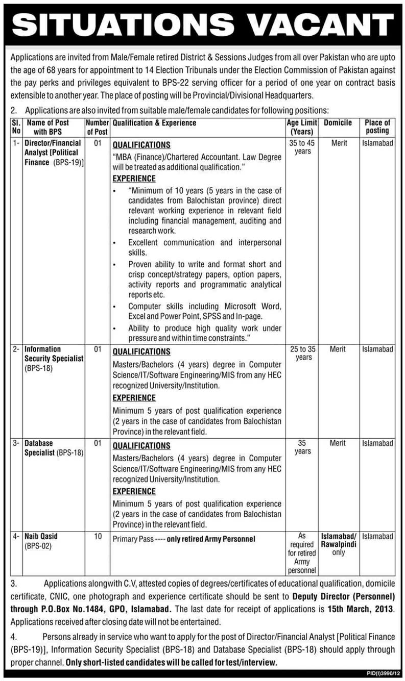 Election Commission of Pakistan Jobs 2013 ECP Latest Advertisement