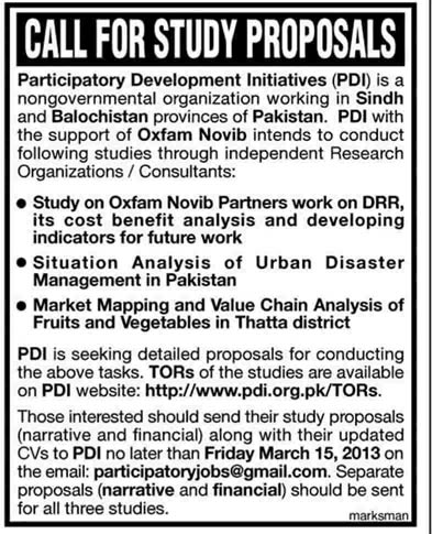 Consultants Jobs for Study Proposals for Participatory Development Initiatives (PDI)