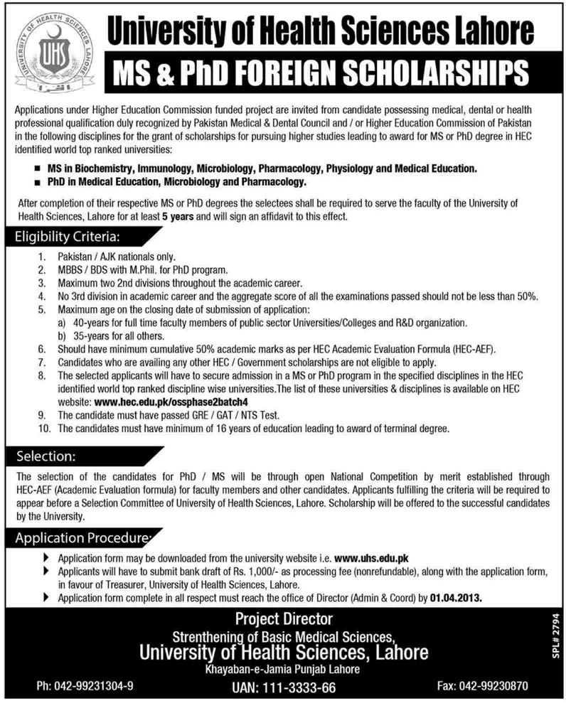 Foreign Scholarships for MS & Ph.D. in Medical, Dental & Health Disciplines