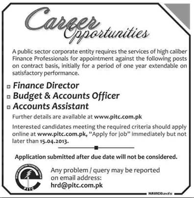 PITC Jobs 2013 (WAPDA / PEPCO) Latest for Finance Director, Budget & Accounts Officer/Assistant