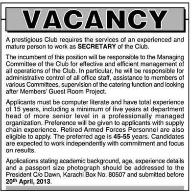 Club Secretary Job 2013