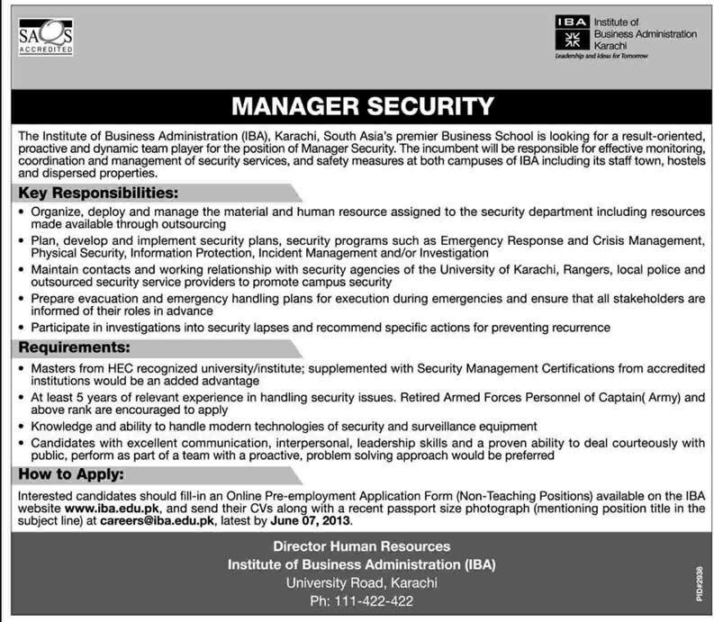 Security Manager Job in Karachi 2013 May at IBA Karachi