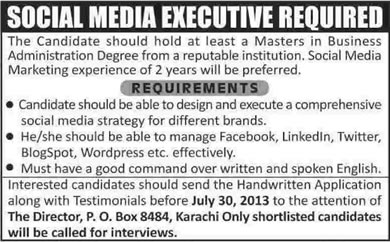 Social Media Marketing Jobs in Karachi 2013 July Latest at TEXITECH - PO Box 8484