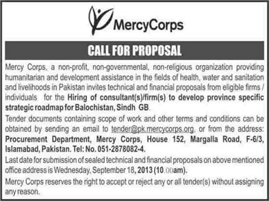 Mercy Corps Pakistan Job 2013 September Consultant to Develop Province Specific Strategic Roadmap