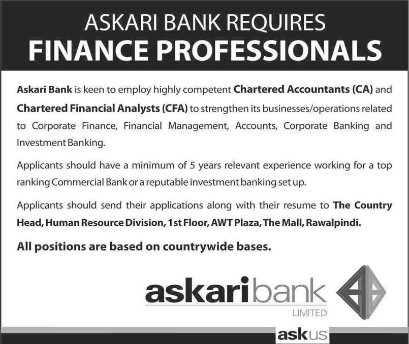 Askari Bank Jobs 2013 September Chartered Accountant & CFA Latest