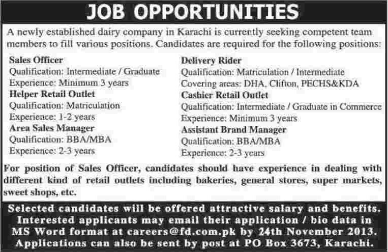 Assistant Brand Manager, Sales Manager / Officer Jobs in Karachi 2013 November and Other Staff