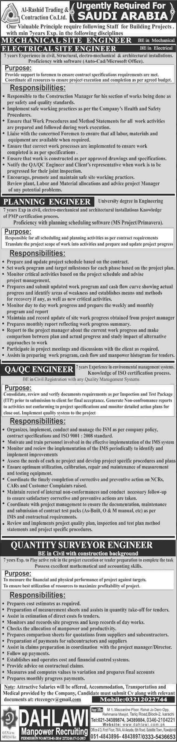 Engineering Jobs in Saudi Arabia 2014 February at Al Rashid Trading & Contracting