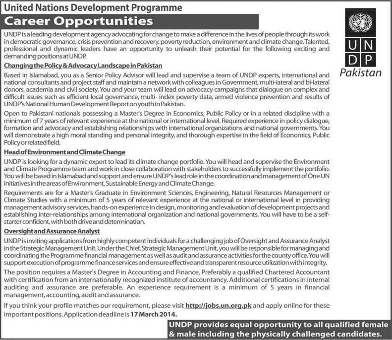 UNDP Pakistan Jobs 2014 March Latest