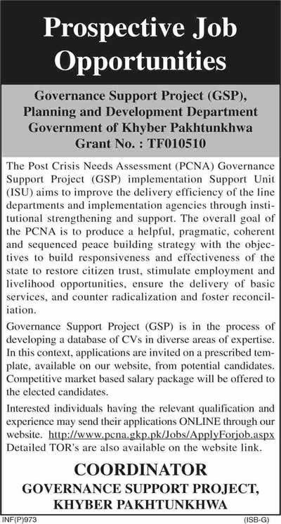 Governance Support Project (GSP) KPK Jobs 2014 March for Post Crisis Needs Assessment (PCNA)