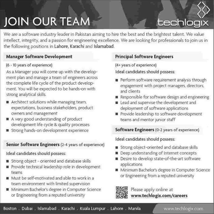 Techlogix Jobs 2014 March for Software Engineers