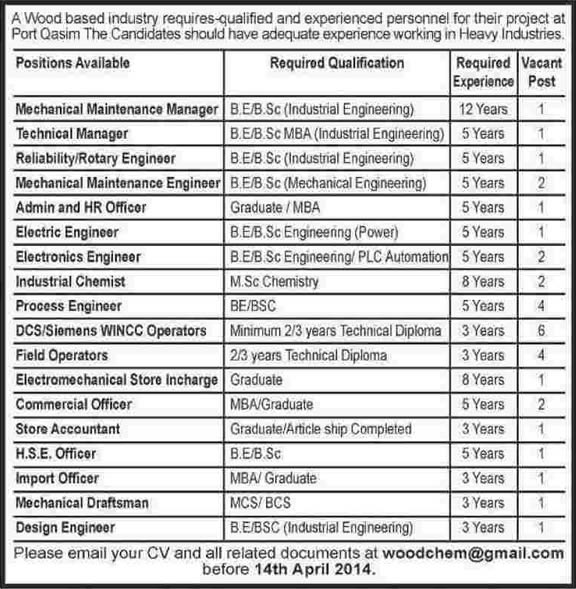 Latest Jobs at Port Qasim Karachi 2014 April for Mechanical / Industrial / Electronics Engineers & Admin Staff